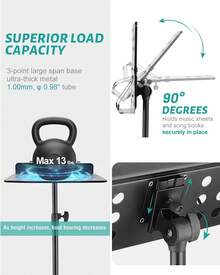 Vekkia Sheet Music Stand-Metal Professional Portable Perforated Music Stand With Carrying Bag,Folding Adjustable Music Holder,Sturdy Suitable For Instrumental Performance & Band & Travel - 32-70inch - View 3