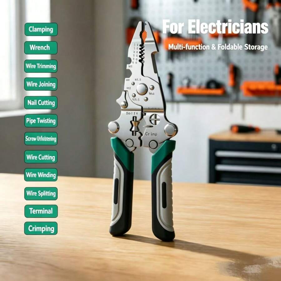 1件熱銷折疊式多功能電工鉗剝線壓接工具，適用居家維修與電路工程 - A - 查看 1