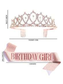 Birthday Sash & Rhinestone Crown 2pcs Set, Birthday Sash & Belt Crown, Women's Birthday Crown & Headpiece - A - View 2