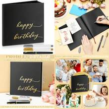 Scrapbook For 16th 18th 50th 60th, Happy Guestbook 7.87 X 7.87 Inch Photo Booth Album Signature Book With Gold Silver And Gel Pens, 72 Sheets - Black - View 9