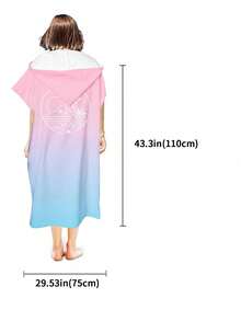 1pc Gradient Pink Hooded Cape Bath Towel, Unisex Simple Style Wearable Towel, Superfine Fiber Quick-Drying Bathrobe, Windproof Sunscreen Beach Outdoor Home Use Summer Wedding Home Bathroom Decor Beach Wear Back To School - Multicolor - View 3
