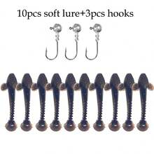 10pcs Soft Lures 7cm T-Tail Worms, 3pcs Lure Hooks 3g 5g 10g Metal Lures, Carp Fishing Lure Tackle Set - T-tail - View 10