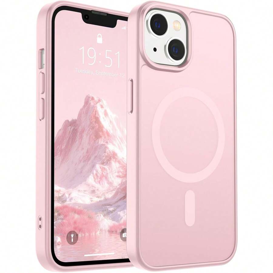 Translucent Matte Magnetic Phone Case Compatible With IPhone 13 14 15, Anti-Drop Anti-Scratch Hard Shell For IPhone 16 Pro Max 17 Pro Max 16e 17e 12 11 - Pink - View 1