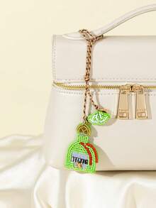 Handmade Beaded Ocean Vacation Style Matching Pair Pendant Bottle Lemon Cup Champagne Cup Coconut Tree Shape Fun Personalized Women's Bag Charm Versatile Accessory - Green - View 1