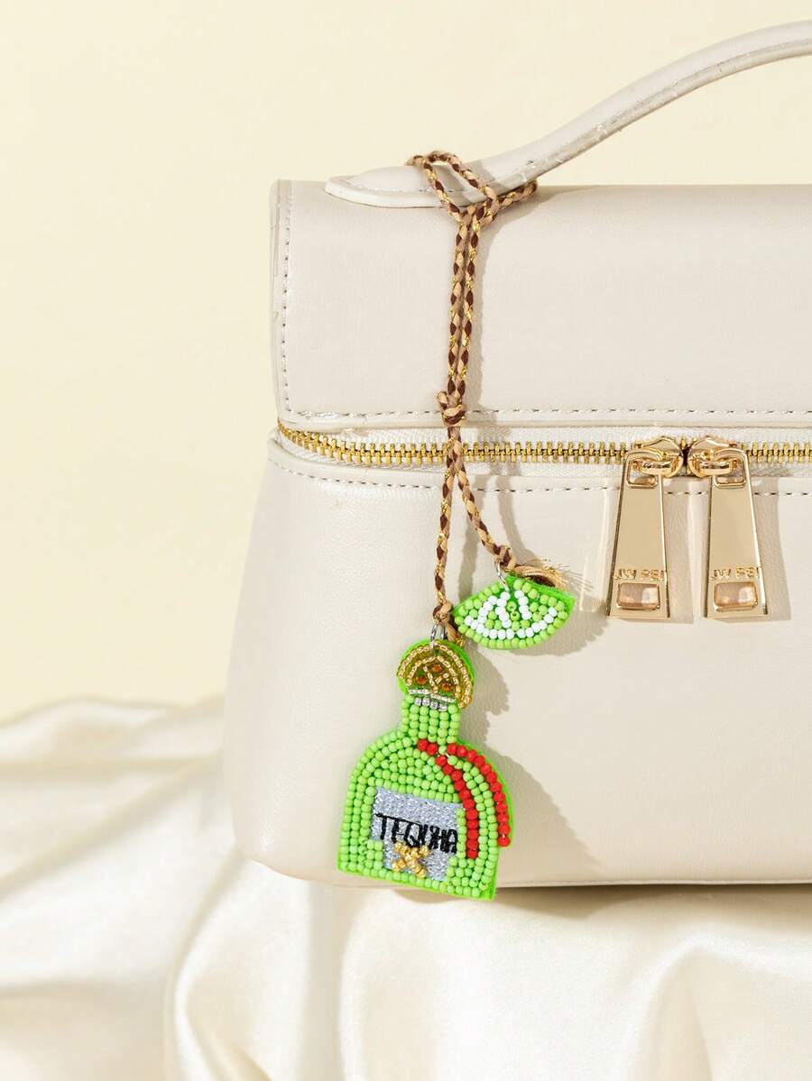 Handmade Beaded Ocean Vacation Style Matching Pair Pendant Bottle Lemon Cup Champagne Cup Coconut Tree Shape Fun Personalized Women's Bag Charm Versatile Accessory - Green - View 1