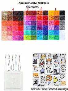 2.6mm Perler Beads Creative Handmade Kit, Includes 48 Animal Perler Bead Patterns, Perler Bead Board And Keychains, Boxed Design, Can Make Puzzle Keychains, DIY Pendants, Suitable For Enthusiasts, Can Make Multiple Patterns, Suitable As Birthday, Graduation, Valentine's Day And Party Gifts, Also Can Be Used As Handmade Gifts For Family, Friends And Classmates. - Multicolor - View 9