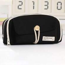 Minimalist Button Flap Pencil Case, Rectangular Multi-Layer Flap Design, Solid Color Minimalist Button Tie Strap With Small Label, Soft Macaron Color Palette In Pink, Green, White, Blue, Dual Zipper Multi-Layer Compartments, Button Tie Anti-Drop Stationery Storage, Pencil Box, Essential Classroom Supplies For Teachers - Multiple Styles - View 11