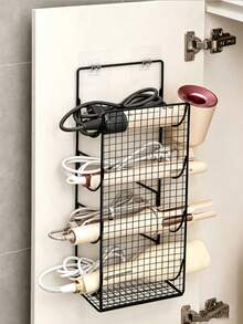 Wall-Mounted Hair Tool Storage Basket, No-Drill Bathroom Organizer Rack For Hair Dryer And Curling Iron - Multicolor - View 3