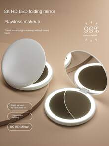 HYUNDAI Rechargeable Portable LED Makeup Mirror, 3-Color Dimmable Fill Light, Foldable Compact Mirror With Light - White - View 9