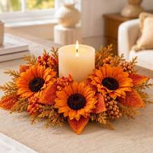 Halloween Candle Rings Wreaths Artificial Sunflower Home Table Centerpieces - Orange - View 1