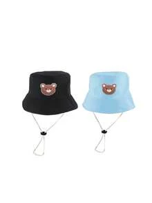 1pc/2pcs Kids Bear Pattern Bucket Hat, Solid Color Sun Protection Hat, Suitable For Outdoor Sunshade And Daily Casual Wear - Multicolor 2 - View 26