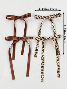 2 buah Jepit Rambut Pita Panjang Motif Leopard Gaya American Hot Girl, Kombinasi Kontras Pita Satin Hitam Polos, Cocok untuk Kembali ke Sekolah, Bepergian, Pemakaian Sehari-hari, Fotografi, Aksesori Rambut untuk Gaya Manis & Keren - MultiWarna - View 5