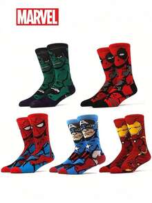 Marvel 1/5 Pairs Comfortable Men's Superhero Socks, Soft Breathable Mid-Calf Socks, Moisture-Wicking, Fashionable For Gifts, Parties, Daily Wear And Casual Occasions - Multicolor - View 9