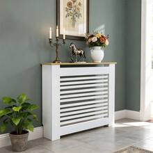 UNHO Modern White Radiator Cover MDF Cabinet Heater Enclosure With Wood Top 35.6" H - White - View 4