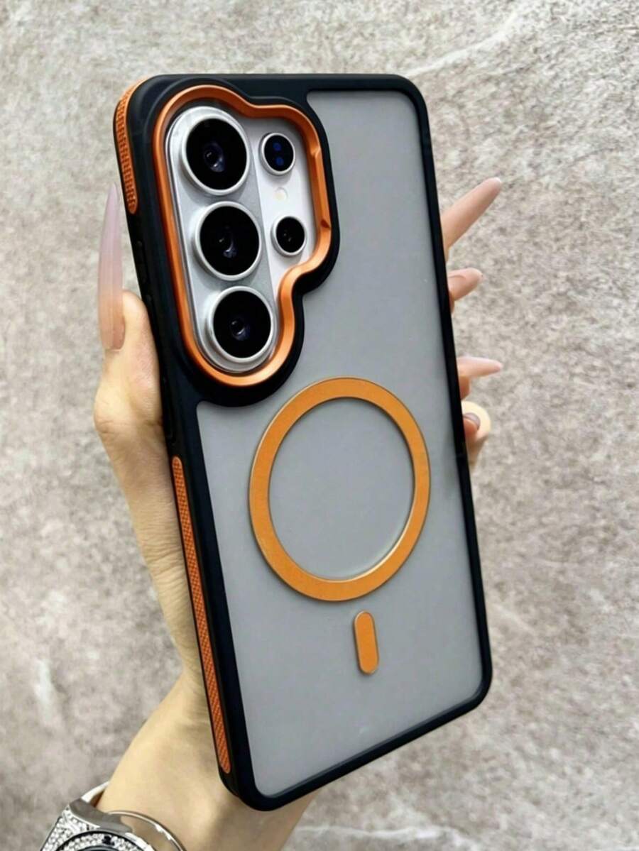 Casing Ponsel Magnetik Anti Jatuh Transparan Buram Mewah Eksklusif untuk Galaxy S26 Ultra/S25/S24 Ultra/S23 Ultra - Jeruk - View 1
