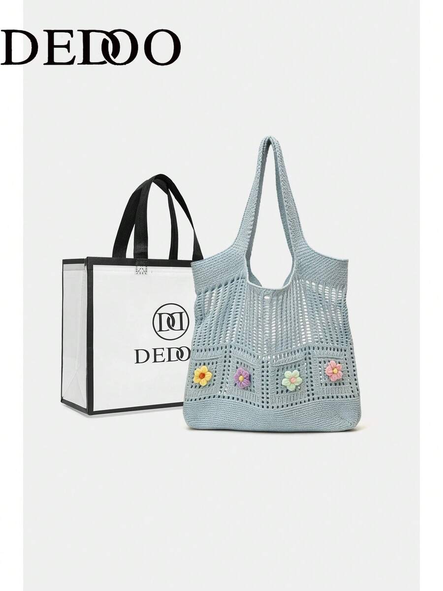 Dedoo Retro Hollow-Out Floral Contrast Color Casual Crossbody Bag(The Color Position Of Flowers Is Random)(The Color/Pattern Of Shoulder Strap Is Random)