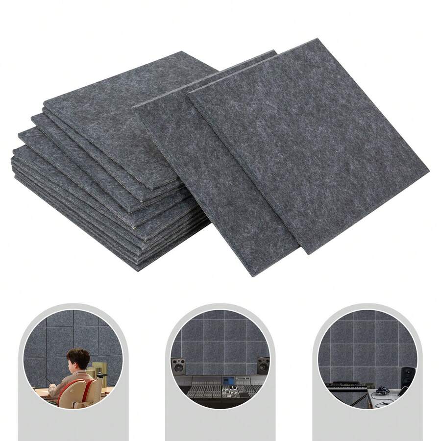 12Pcs High-Density Soundproof Panels, Sound-Insulating Panels, Sound Absorbing - Dark Grey - View 1