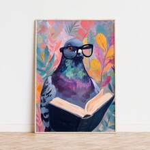 Impressões em Tela Sem Moldura 1/3 Peças de Animais Intelectuais, Pombos Fofos com Óculos, Gatos, Guepardos, Decoração de Parede Floral Vibrante para Quarto, Berçário, Estudo, Biblioteca, Fazenda - A - Visão 22