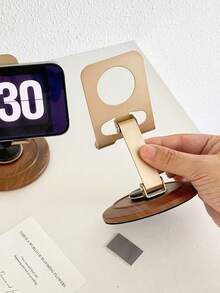 360° Rotating Wooden Base Phone Stand, Adjustable Folding Metal Desktop Phone Holder, Universal Slouchy Bracket For Smartphones And Tablets, Luxury Gold, Suitable For Live Streaming, Office, Home Use, Portable Phone Accessory Gift - Multicolor - View 3