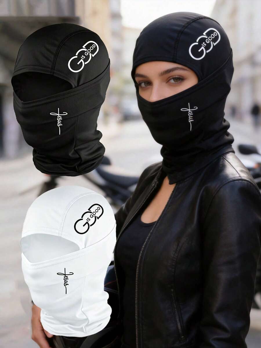 1/2Pcs Faith Letter Print Windproof Balaclava Helmet Liner, UV Dust Protection Full Face Neck Gaiter, Breathable Motorcycle Cycling Ski Sports Head Wrap - Multicolor - View 1