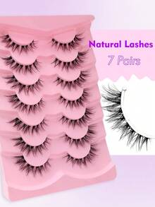 Sibeuna 7 Pairs Fox Eye False Eyelashes, Natural Style, Transparent Band, Cross Design, Soft Faux Mink Hair, Elongated Tail, Reusable, Suitable For Daily Eye Makeup, Beginner Friendly - Black - View 3