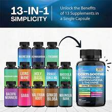 Miriyalyad Corti-Soothe 13 In 1 Supplement Capsules Extra Strength Magnesium Ashwagandha L-Theanine Complex With Lions Mane GABA Rhodiola Ginkgo Biloba Valerian Root 60 Capsules - 1件 - 查看 7