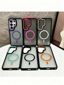 Galaxy S26 Ultra/S25/S24 Ultra/S23 Ultra Exclusive Luxury Frosted Transparent Anti-Drop Magnetic Phone Case - Orange - View 3