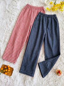 Autumn/Winter Plush Plaid Print Women's Loungewear Pants 2pcs Set - Multicolor - View 1