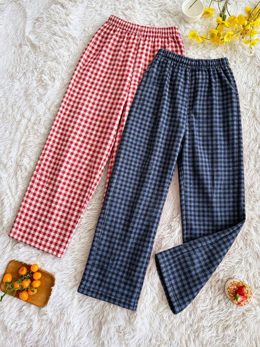 Autumn/Winter Plush Plaid Print Women's Loungewear Pants 2pcs Set - Multicolor - View 1