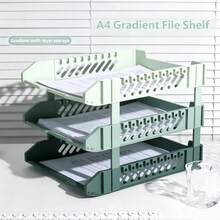 Foldable Plastic File Rack, 3-Tier And 4-Tier Gradient Color Foldable File Tray, Stackable Letter Tray File Organizer Storage Rack, Transparent Desktop File Organizer, Suitable For School Office Home, File Storage Basket Office Desktop Accessories - Gradient File Disk - View 2