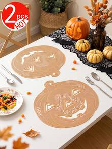 2-6pcs Gold Pumpkin Placemats, PVC Material Halloween Pumpkin Table Mats, Washable, Easy To Clean, Wipeable, Non-Slip, Heat Resistant, For Room Decor, Home Dining Table Decor, Home Decoration, Suitable For Holidays, Parties, Birthdays, Weddings And Dinner Parties - Multicolor - View 17