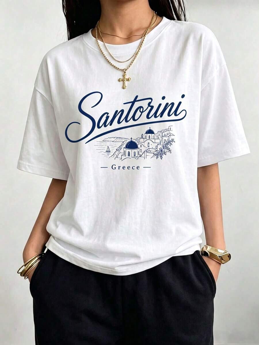 Women Oversized Crew Neck Short Sleeve T-Shirt Classic Cursive New York Letter Print Soft Cotton Casual Basic Tee Daily Streetwear Vacation Top - 白色 3 - 查看 1