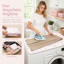 Portable Dual-Use Ironing Mat, Cute Bow & Cherry Print Foldable Ironing Pad, Supports Flat Surface & Hanging Ironing, Compact Space-Saving Ironing Board Alternative, Home & Travel Garment Care Easy Storage Pad - Pink Bow - View 3