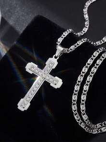 Rhinestone Cross Pendant Necklace For Women Men Gold Stainless Steel Chain Jesus Cross Jewelry, Bling Religious Fashion Necklace Gift - Gold - View 2