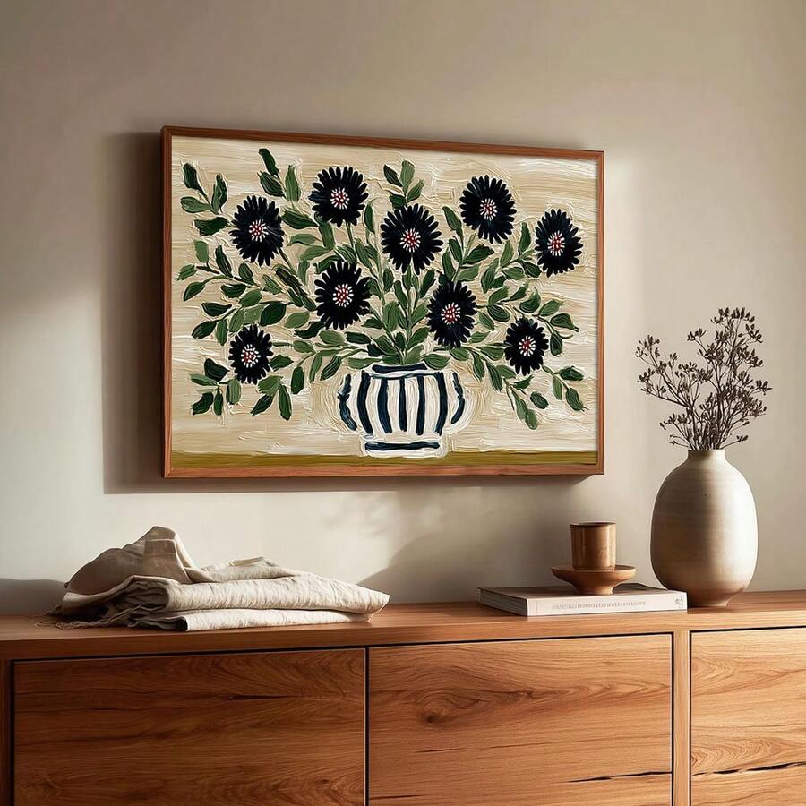 1 Peça Pôster em Tela Botânico Floral Rústico Noric com Moldura/Sem Moldura, Arte Floral Escandinava Folk Art Cottagecore, Impressão de Arte de Parede Decoração Fazenda Minimalista Pintura Vintage para Corredor, Sala de Estar, Quarto, Decoração de Casa Moderna - A - Visão 1