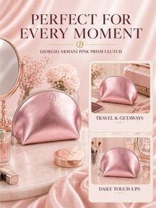 Giorgio Armani Armani Pink Prism Makeup Bag, Zipper Closure Design, Spacious, Waterproof And Stain-Resistant Fabric, Lightweight And Portable, Suitable For Travel, Versatile Storage - Pink - View 9