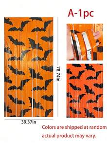 1pc Black And Gold Metallic Bat Tassel Garland - Halloween Bat Tassel Curtain, Durable Plastic Garland Chain Featuring Shiny Orange And Black Bats, Perfect For Halloween Party Decorations, Photo Backdrops, Haunted Houses, And Birthday Party Supplies - Multiple Styles - View 11