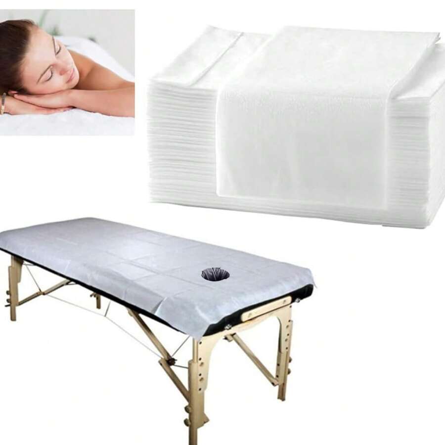 30/100 Disposable Massage Sheets With Perforated Design - 80cm X 180cm Soft Durable Non-Woven Fabric Suitable For Spa, Tattooing, Waxing & Massage Tables - Hygienic Easy-Clean Body Wrap Liners, Treatment Bedding | Open Center Design - Multicolor - View 1
