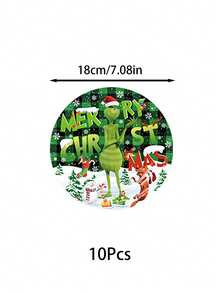 The Grinch 1/10/20Pcs Green Christmas Monster Birthday Party Decorative Tableware Set, Including Paper Cups, Paper Plates, Banners, Napkins, And Tablecloths. Perfect For Parties, Holiday Home Decorations, And Gifts. - Multicolor - View 13