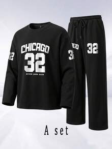 SU ER Men's Summer Crew Neck Casual Long Sleeve T-Shirt And Casual Pants Set - Black - View 5