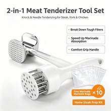 2件組牛排嫩肉器，適用於牛排、雞肉和豬肉；附贈10個醃漬密封袋 - 銀色 - 查看 7