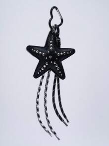 JRESSIAL Colgante de bolso de cuerda trenzada hecho a mano con estrella de cinco puntas estilo punk, accesorio de llavero de moda casual, colgante para llaves de coche, colgante de estilo cool para pantalones - Negro - Ver 4