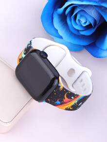 Cosmic Galaxy Fluid Art Vortex Print Silicone Watch Band For Apple Watch, Compatible With Ultra/12/11/10/9/8/7/6/5/4/SE Series, Fits 40mm/41mm/42mm/44mm/45mm/46mm/49mm Sizes, Fashionable Skin-Friendly Waterproof, Rivet Buckle Design, Men's And Women's Daily Sports Casual Smartwatch Band - UV024-multi-color - View 6