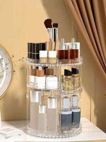 1pc Double Layer 360° Rotating Large Capacity Transparent Desktop Cosmetic Organizer, Makeup Storage, Jewelry Storage, Jewelry Storage Box - Multicolor - View 3