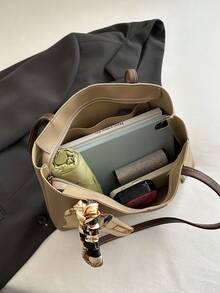 Vintage weiche Seidenschal Dekoration Tragetasche, Premium minimalistische große Kapazität Pendler Schultertasche, Nischen vielseitige strukturierte Achseltasche Damen Handtasche - Helles Khaki - Übersicht 7