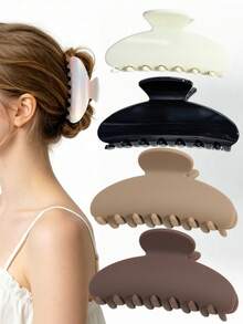 1pc/4pcs/12pcs Women's Hair Clips, 4.13in Matte Multicolor Crescent-Shaped Crescent Shark Claw Clips, Fairy Cute Lightweight Plastic Hair Clips, Fashion Versatile Premium Elegant Minimalist Hair Accessories, Suitable For Daily Wear, Outings, Casual, Party, Commute, Vacation, Face Washing, Bathing, Makeup, Outfit Matching, Hair Accessories, Headwear, Hair Claw - Multicolor - View 4