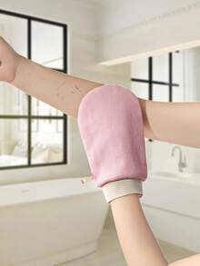 1/2pcs Gentle Exfoliating Dual Layer Bath Mittens Home Bathroom Decor Fall Decor Back To School - Pink - View 3