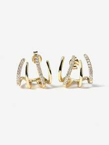 Fashion Unique 925 Sterling Silver 18K Gold Plated Half Hoop Earrings Asymmetrical CZ Zirconia Claw Set Stud Earrings For Women - Claw Paw Stud Earrings - View 2