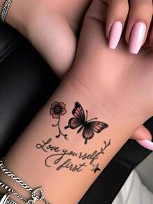 Temporary Tattoo Stickers Waterproof Reusable Body Art For Women, Pink Butterfly And Flower Design For Arm, Leg, Shoulder, Beach, Party, Everyday Style - Multicolor - View 4