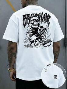 [Talla Grande para Hombres]Camiseta de Cuello Redondo con Estampado de Calavera Genial para Hombres de Talla Grande - Negro - Ver 1